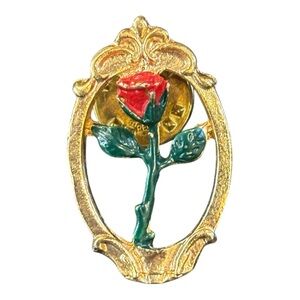 😍2/$20 Vintage Ballou Registered Signed Lapel Pin Red Rose Gold Tone